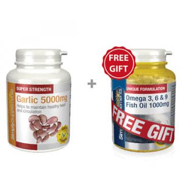 Simply Supplements Garlic 5000mg 360 Caps + FREE GIFT Omega 3 6 9 30 Caps