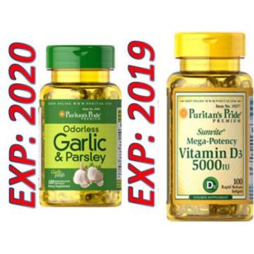 Odorless Garlic and Parsley - Vitamin D3 5000 mg 100 X 2=200 Pills Cholesterol