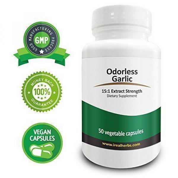 Real Herbs Odorless Garlic Extract 50 Vegetarian Capsules #3 image