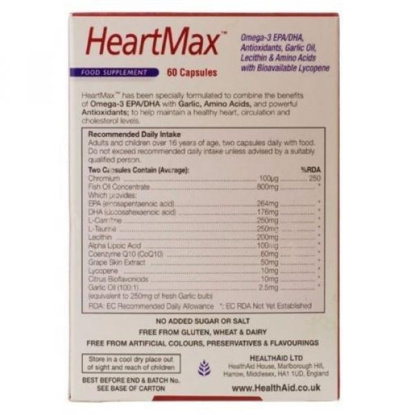 HEALTHAID HEARTMAX 60 CAPSULES - OMEGA-3 ANTIOXIDANTS, GARLIC OIL, LECITHIN #2 image