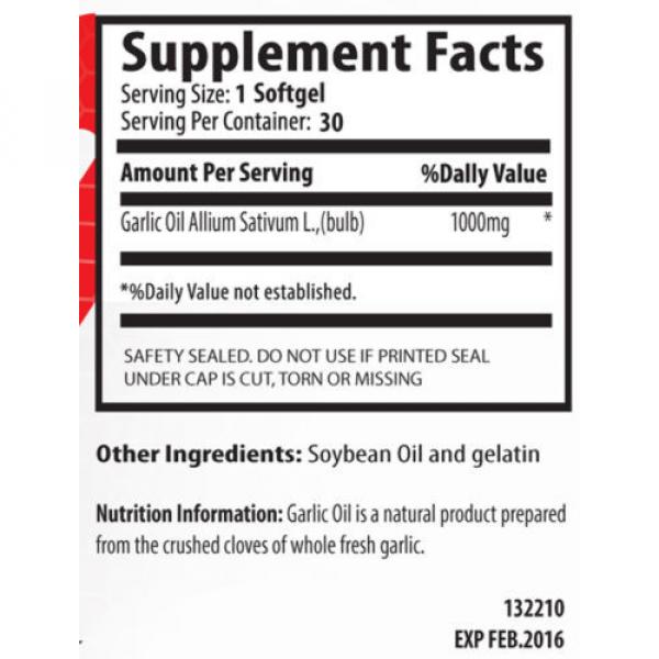 Garlic Supplement - 1000MG GARLIC OIL - Helps Allicin Production - 1 Bot 30 Ct #2 image